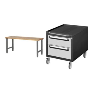 Set STIER Höhenverstellbarer Werktisch Premium BxTxH 2000x700x790-1140mm +...