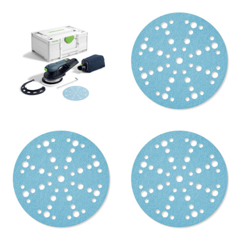 Set Festool Akku-Exzenterschleifer ETSC 2 150-Basic + Schleifmittel Granat D150 P120 GR/50 + Schleifscheiben STF D150/48 P80 GR/50 + Schleifscheiben STF D150 P40 GR