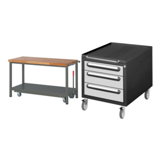 Set STIER Werkbank Premium mit abs. Fahrgestell BxTxH 1500x700x880 mm +...