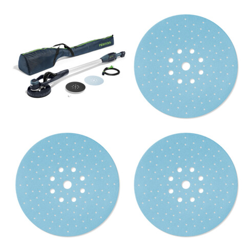 Set Festool Langhalsschleifer LHS-E 225 EQ PLANEX + Schleifscheibe STF D225 P180 GR Granat + Schleifscheibe STF D225 P120 GR Granat + Schleifscheibe STF D225 P80 GR Granat