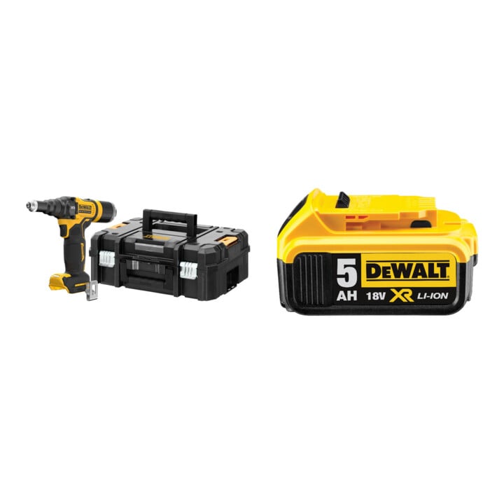 Set DeWalt Akku-Nietpistole, 18 V, Basisversion, 2,4 - 4,8 mm + Ersatz-Akku DCB184-XJ