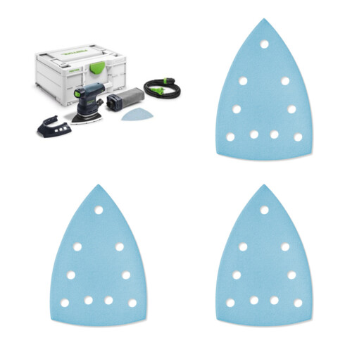 Set Festool Deltaschleifer DTS 400 REQ-Plus + Schleifblatt STF DELTA/9 P120 GR/100 Granat + Schleifblatt STF DELTA/9 P80 GR/50 Granat + Schleifblatt STF DELTA/9 P40 GR/50 Granat