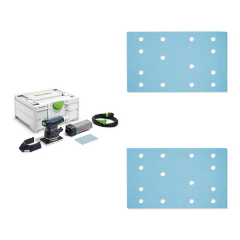 Set Festool RUTSCHER RTS 400 REQ-Plus + Schleifstreifen STF 80x133 P120 GR/100 + Schleifstreifen STF 80x133 P80 GR/50 + Schleifstreifen STF 80x133 P40 GR50