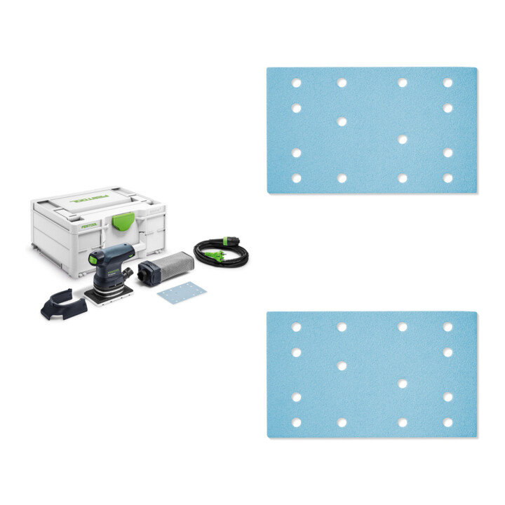Set Festool RUTSCHER RTS 400 REQ-Plus + Schleifstreifen STF 80x133 P120 GR/100 + Schleifstreifen STF 80x133 P80 GR/50 + Schleifstreifen STF 80x133 P40 GR50
