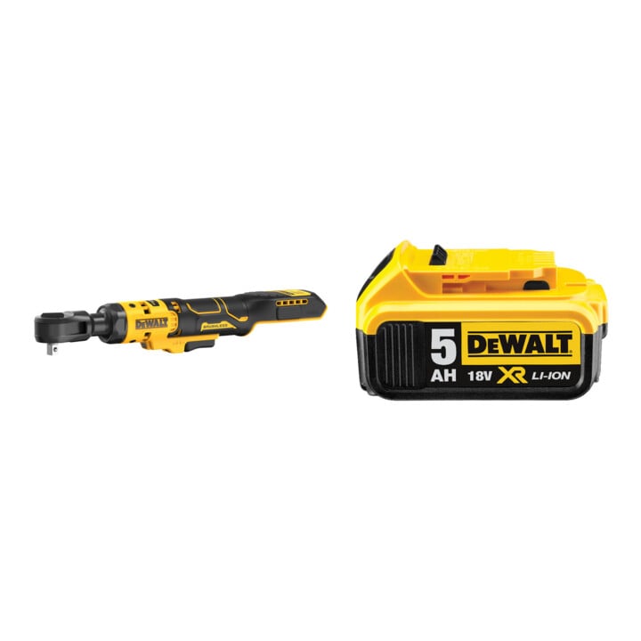 Set DeWalt 18V XR Akku-Ratsche, 3/8" + DeWalt 18,0V / 5,0 Ah Ersatz-Akku