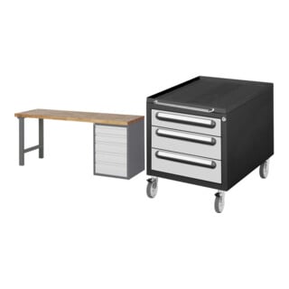 Set STIER Werkbank Premium mit 5 Schubladen BxTxH 2000x700x840mm +...