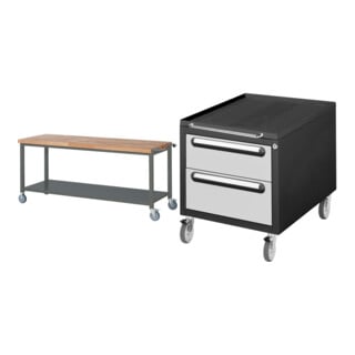 Set STIER Fahrbare Werkbank Premium mit Ablageboden BxTxH 2000x700x880 mm +...