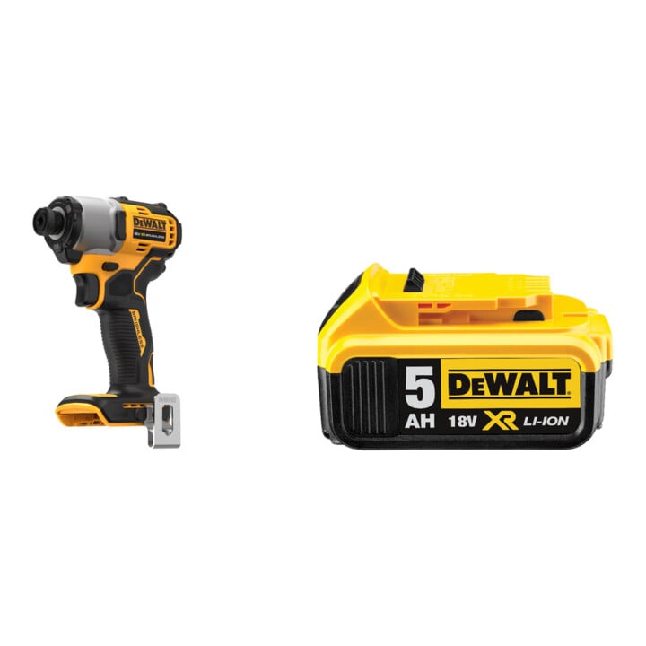 Set DeWalt 18V XR Akku-Schlagschrauber, 1/4" + DeWalt 18,0V / 5,0 Ah Ersatz-Akku