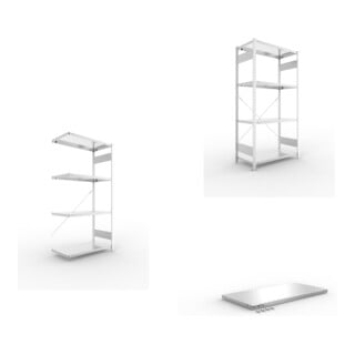 Set Fachboden-Anbauregal CLIP SET + Fachbodenregal CLIP SET + Fachboden MS 230 CLIP 1000x500 mm