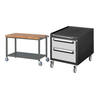 Set STIER Fahrbare Werkbank Premium mit Ablageboden BxTxH 1250x700x880 mm +...