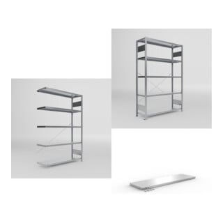 Set Fachboden-Anbauregal S3 CLIP + Fachbodenregal S3 CLIP + Zusatzboden CLIP 230 1300x400mm 230kg vzk