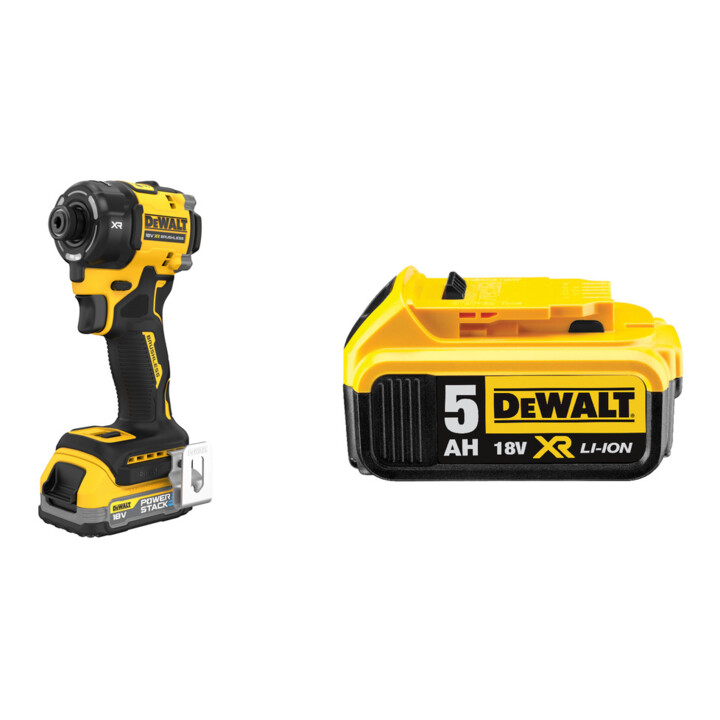 Set Dewalt Hydraul. Akku-Schlagsch. 1/4" + DeWalt 18,0V / 5,0 Ah Ersatz-Akku