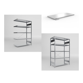Set Fachboden-Anbauregal S3 CLIP + Fachbodenregal S3 CLIP + Zusatzboden CLIP 230 1300x600mm 230kg vzk