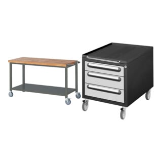 Set STIER Fahrbare Werkbank Premium mit Ablageboden BxTxH 1500x700x880 mm +...