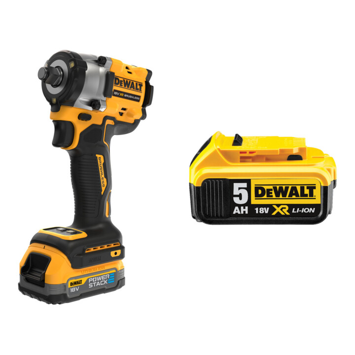 Set DeWalt 18V XR Akku-Schlagschrauber, 1/2" + DeWalt 18,0V / 5,0 Ah Ersatz-Akku