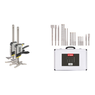 Set Stanley Einhand-Montagewerkzeug Tradelift Set + Stier SDS-Plus Bohrer & Meißelsatz, 17-teilig