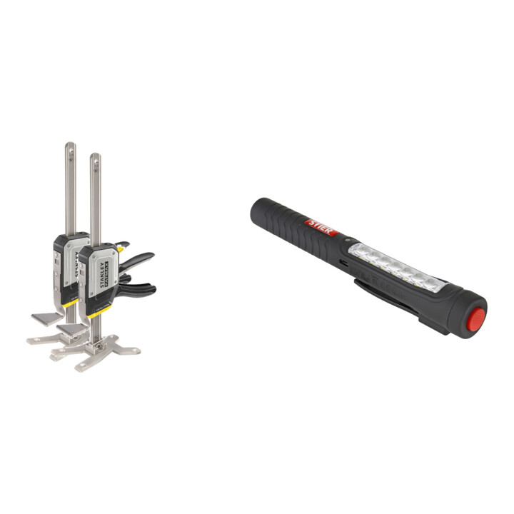 Set Stanley Einhand-Montagewerkzeug Tradelift Set + Stier Akku-LED-Stiftleuchte 90 Lumen