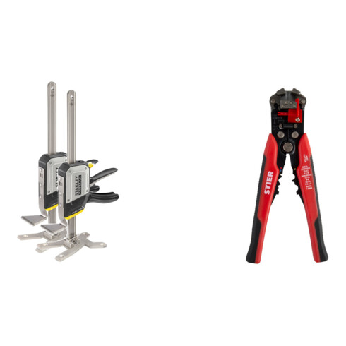 Set Stanley Einhand-Montagewerkzeug Tradelift Set + STIER Automatik-Schneid-, Crimp- und Abisolierzange Kombi+