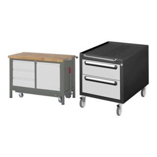 Set STIER Werkbank Premium mit abs. Fahrgestell, 3 Schubladen und 1...