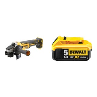 Set DeWalt Akku-Winkelschleifer 125 mm 18 V + DeWalt 18,0V / 5,0 Ah Ersatz-Akku