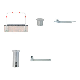 Set Schake Abweisebügel Ø 60mm, Breite 1500mm + Dreikantschlüssel M 12, Standard + Grauguss-Univ.-Schlüssel z.Absperrpf. m.Feuerw.-V. + Schake Abdeckkappe, ohne Verschluss + Schake Abdeckkappe Art.Nr.460.21 + Federverschluß