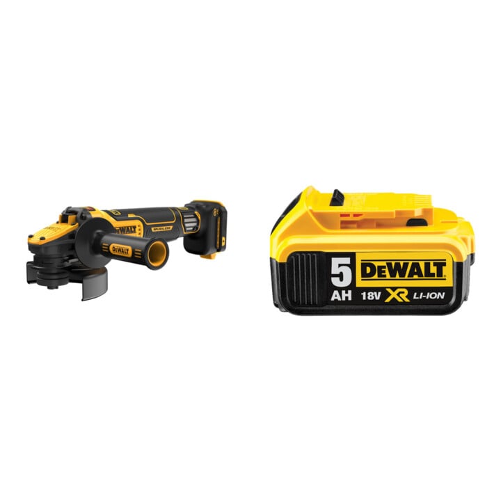 Set DeWalt Akku-Winkelschleifer, 18V + DeWalt 18,0V / 5,0 Ah Ersatz-Akku