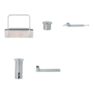 Set Schake Abweisebügel Ø 60mm, Breite 2500mm + Dreikantschlüssel M 12, Standard + Grauguss-Univ.-Schlüssel z.Absperrpf. m.Feuerw.-V. + Schake Abdeckkappe, ohne Verschluss + Schake Abdeckkappe Art.Nr.460.21 + Federverschluß
