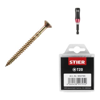 Set Stier Senkkopf-Spanplattenschraube 3,5x45 + Universalhalter KraftSpezial + TORX®-Bit-Großpackung T20