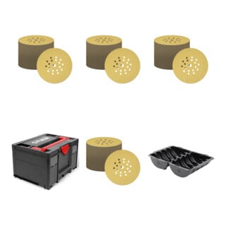 Set STIER Schleifscheiben Universal D225 / P60 / 25 Stk. / 18-Loch + Schleifscheiben Universal D225 / P80 / 25 Stk. / 18-Loch + Schleifscheiben Universal D225 / P100 / 25 Stk. / 18-Loch + Schleifscheiben Universal D225 / P120 / 25 Stk. / 18-Loch + Systain
