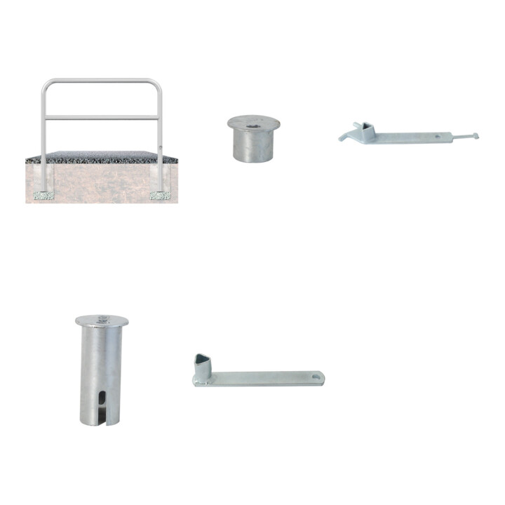 Set Schake Abweisebügel Ø 60mm, Breite 2000mm + Dreikantschlüssel M 12 + Grauguss-Univ.-Schlüssel + Schake Abdeckkappe, ohne Verschluss + Schake Abdec