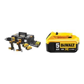 Set DeWalt 18V XR Akku-Kombopack (bürstenlos) inkl. Bohrschrauber DCD800 + DeWalt 18,0V / 5,0 Ah Ersatz-Akku