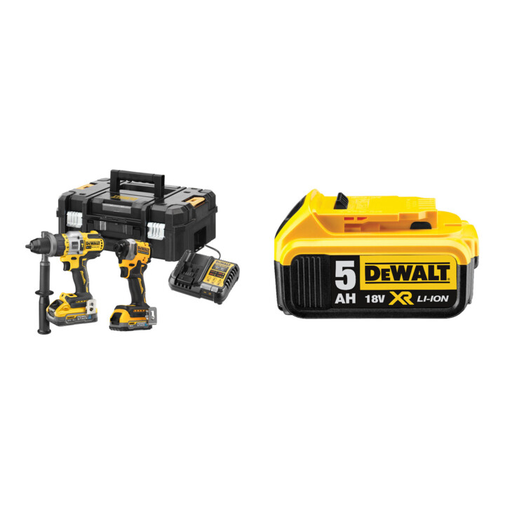 Set DeWalt Akku-Kombopack 18V 5 Ah / 1,7 Ah + DeWalt 18,0V / 5,0 Ah Ersatz-Akku