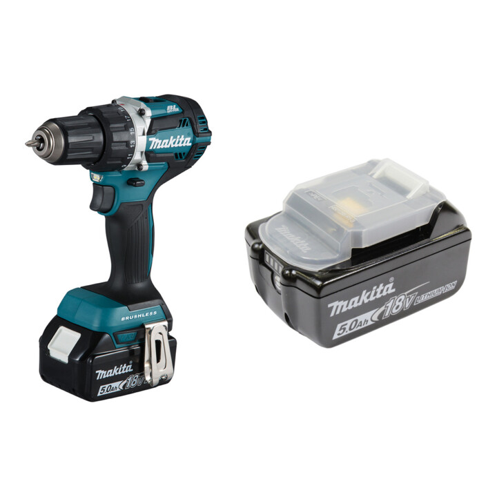 Set Makita Akku-Bohrschrauber DDF484RTJ, 18 V + Akku 18,0 V 5,0 Ah BL1850B