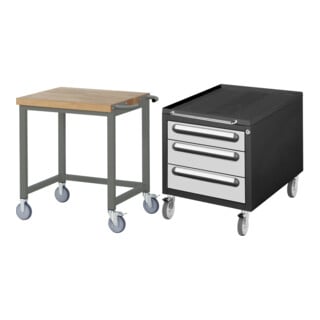 Set STIER Fahrbare Werkbank Premium BxTxH 750x700x880mm + Rollcontainer...