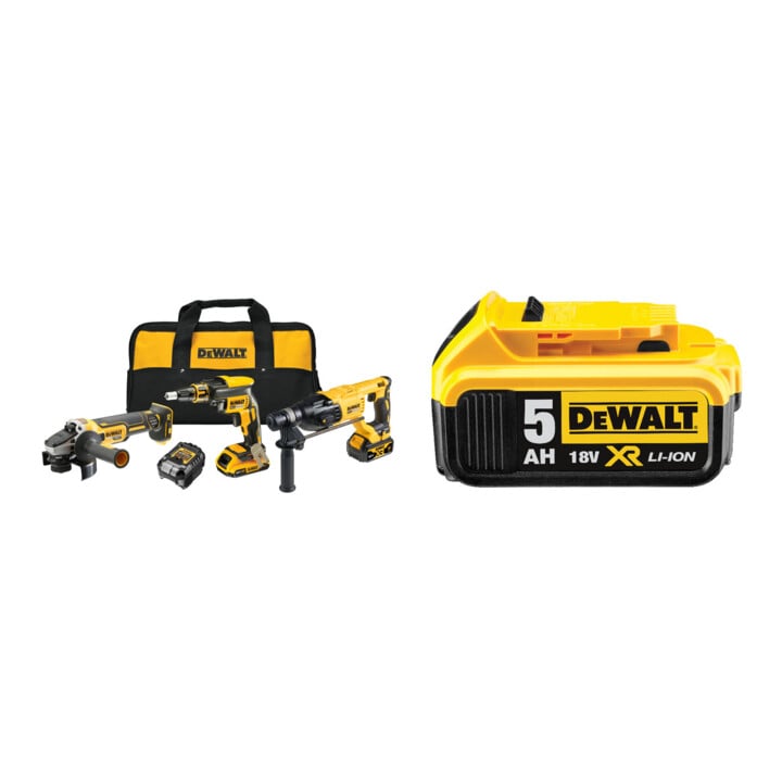 Set Dewalt Akku-Kombopack (3-tlg.), 18 Volt + DeWalt 18,0V / 5,0 Ah Ersatz-Akku