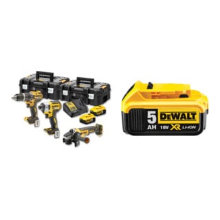 Set DeWalt Akku-Kombopack 18 Volt (3-tlg.) + DeWalt 18,0V / 5,0 Ah Ersatz-Akku