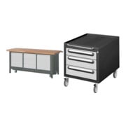 Set STIER Werkbank Premium mit abs. Fahrgestell, 3 Schubladen und 2...