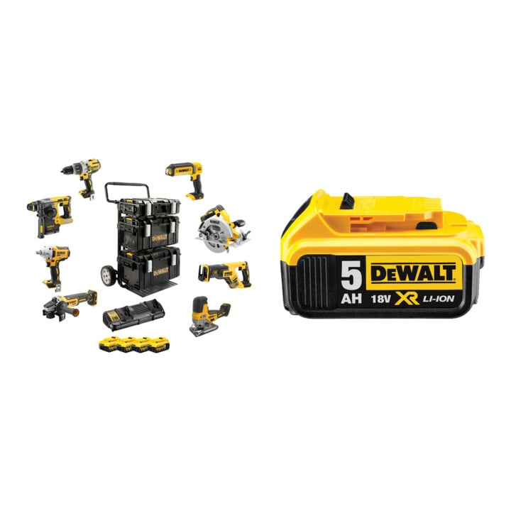 Set DeWalt Akku Combopack 18 V / 5 Ah (8-tlg.) + DeWalt 18,0V / 5,0 Ah Ersatz-Akku