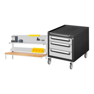 Set STIER Werkbankaufbau BxH 2000x900mm + Rollcontainer Premium mit 3...