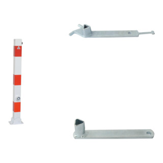 Set Absperrpfosten umlegbar verz. rot/w + Dreikantschlssel M 12 + Grauguss-Univ.-Schlssel