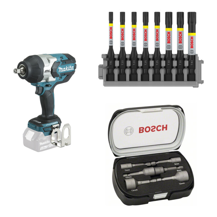 Set Makita Schlagschrauber DTW1002Z 18V + Bosch Bit- & Stecknuss-Set 14-tlg.
