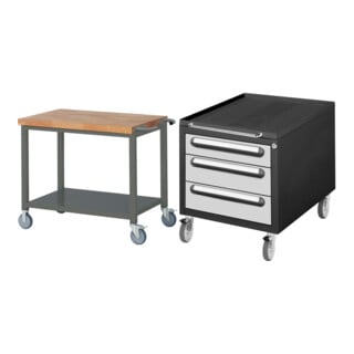 Set STIER Fahrbare Werkbank Premium mit Ablageboden BxTxH 1000x700x880 mm +...