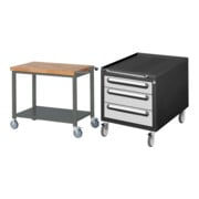 Set STIER Fahrbare Werkbank Premium mit Ablageboden BxTxH 1000x700x880 mm +...