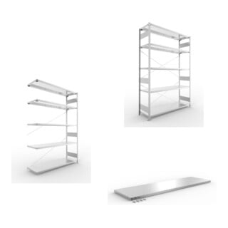 Set S3 CLIP 200 AR 2500x1700x500 mm in verzinkt mit 5 Böden + S3 CLIP 200 GR 2500x1700x500 mm in verzinkt mit 5 Böden + Zusatzboden 1700x500 vzk 4F