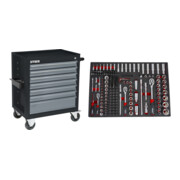 Set STIER Werkstattwagen leer BLACK-Edition + Steckschlüssel-Satz 1/4'' 3/8'' 1/2'' 179-teilig in Weichschaumeinlage (EVA)