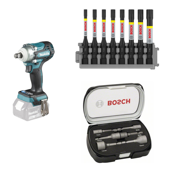 Set Makita Schlagschrauber DTW300Z 18V + Bosch Bit- & Stecknuss-Set 14-tlg.
