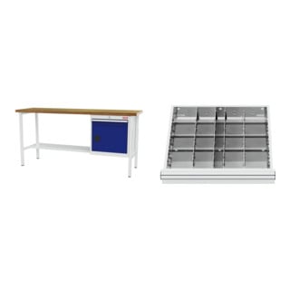 Set STIER Werkbank mit 1 Schublade und 1 Tür BxTxH 2000x600x960 mm RAL 7035...