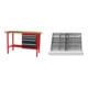 Set STIER Werkbank mit 4 Schubladen BxTxH 1500x600x960 mm RAL 3020 / RAL 7016...