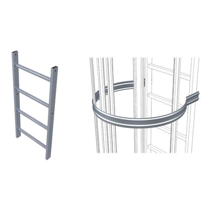 Set ZARGES Leiterteil Stahl verzinkt 2.80 m + Rückenschutzbügel D = 700 mm
