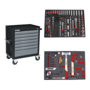 Set STIER Werkstattwagen leer BLACK-Edition + Universal-Werkzeugsatz 18-teilig + Steckschlüssel-Satz 179-teilig